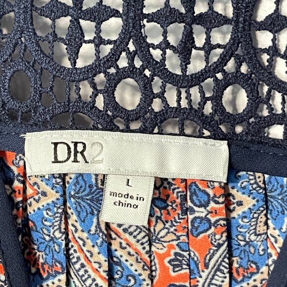 Daniel Rainn DR2 Crochet Tunic Top Womens Size L Blue High Low Pleated Blouse - Picture 8 of 13